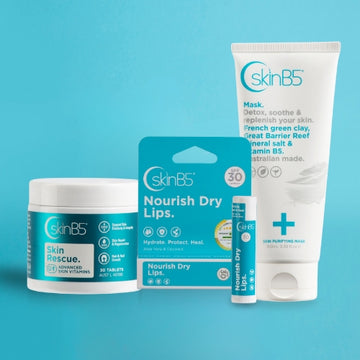 Skin wellness duo with SkinB5 Mask, nourish lipbalm  and vitamins 