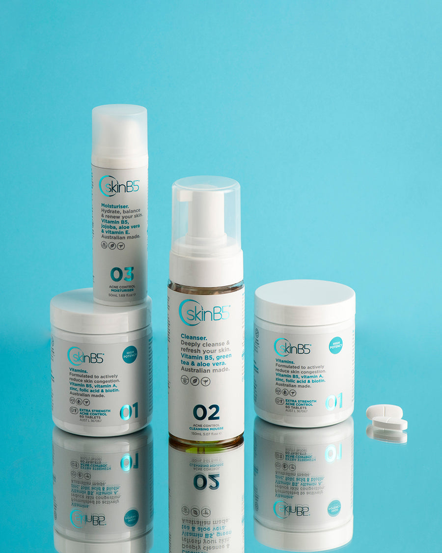 Persistent acne kit with SkinB5 vitamins, collagen, and inflammation control