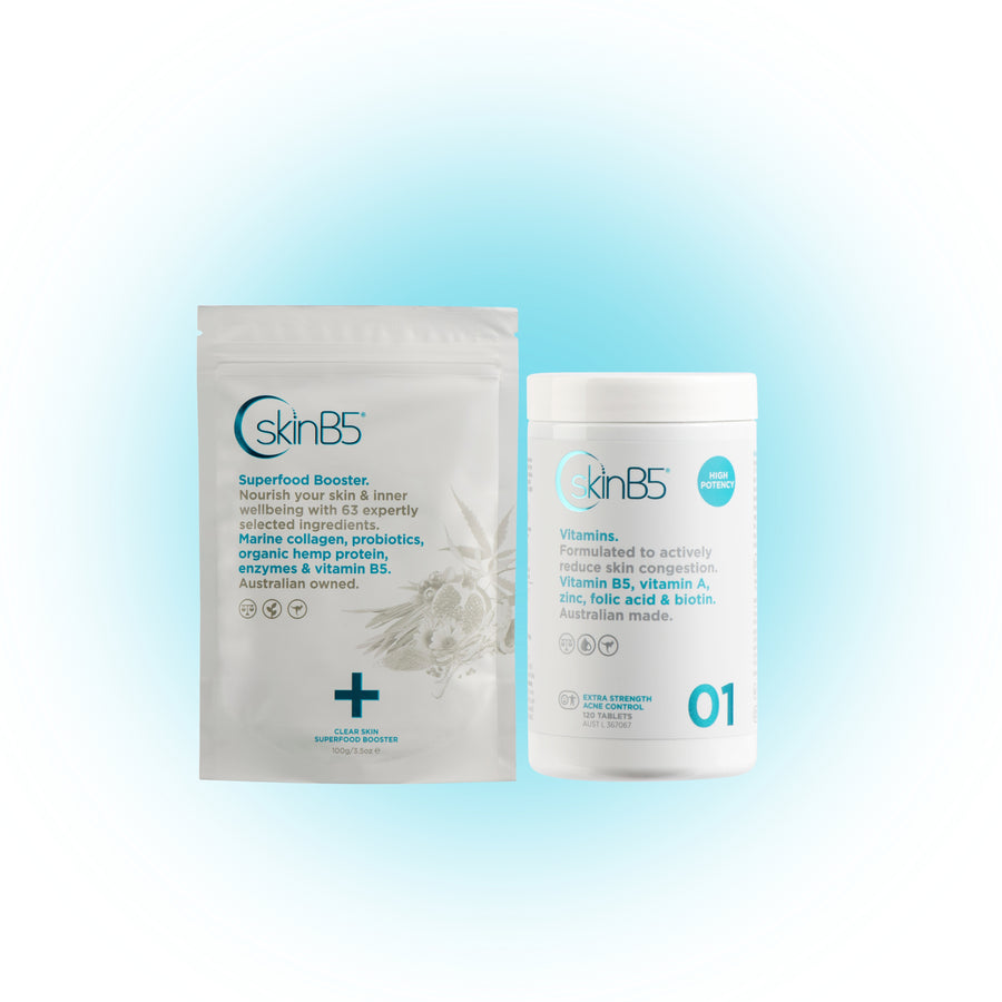 SkinB5 duo with collagen, acne vitamins, and prebiotics